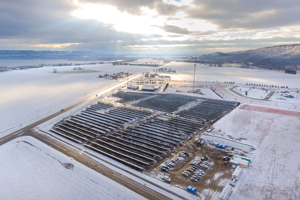 Community solar garden in the snow