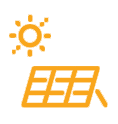 Orange icon of solar panel and the sun for community solar clean energy