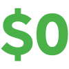 Green icon of zero dollars