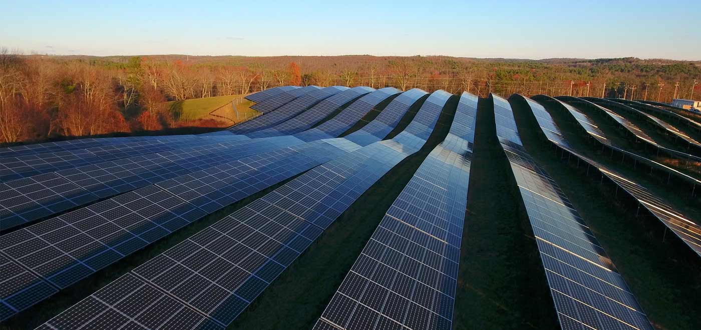 Community solar farm in the fall