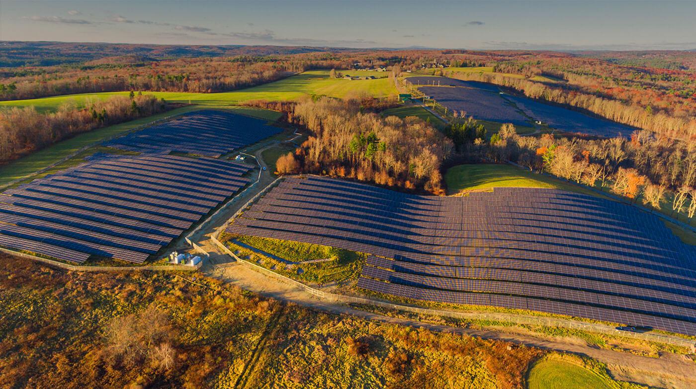 Aerial view of a solar farm