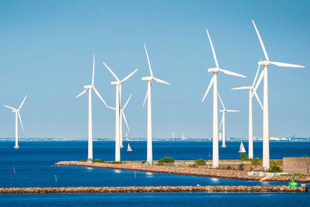 wind turbines near water