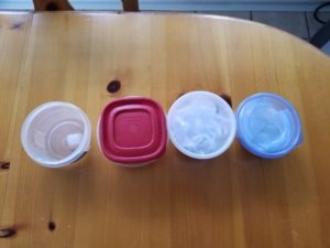 A row of food containers