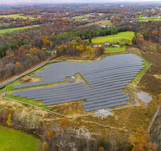 bird's eye of Crans Mill solar farm in New York