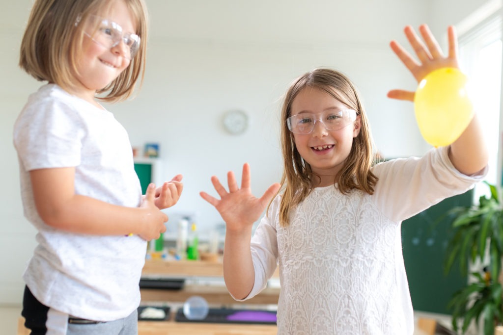 Students doing balloon experiment