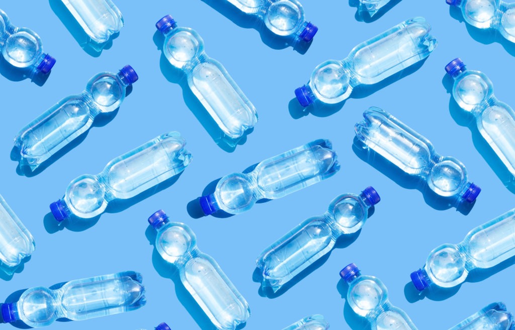 plastic bottles with blue background