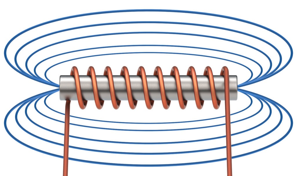 metal wrapped in copper wire within electromagnetic field