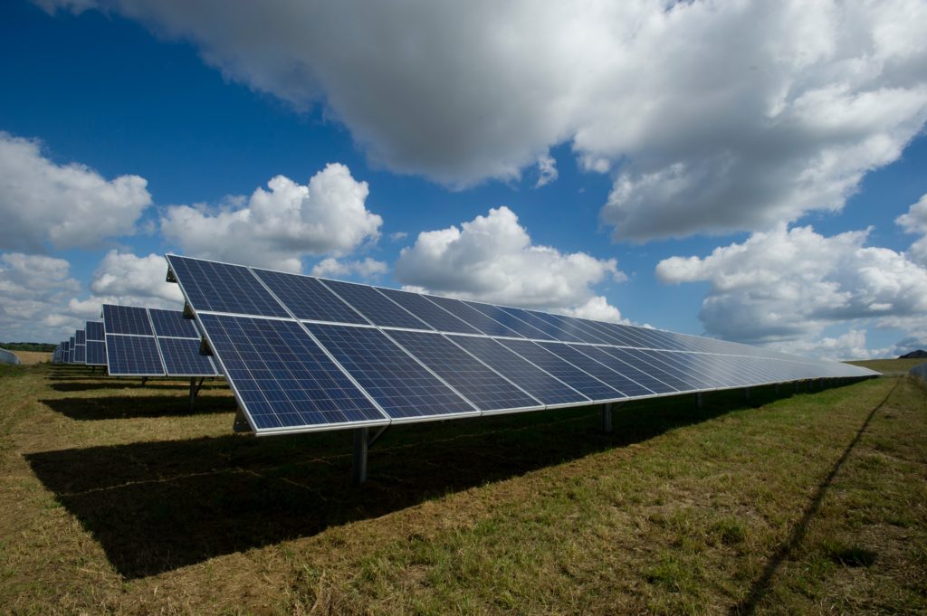 Solar panels in an open field