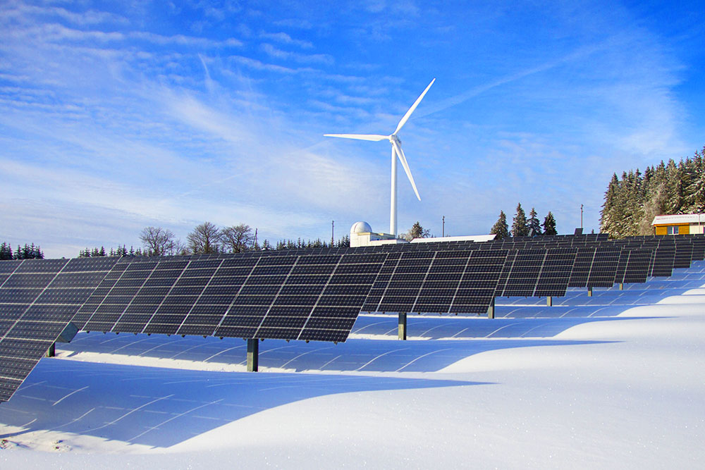 Solar panels in the snow